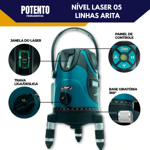 Nível Laser 5 Linhas Verde Profissional Autonivelamento Recarregável Alcance de 30 Metros - Imagem 2
