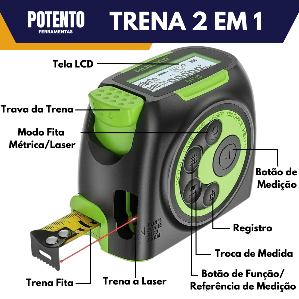 2 Em 1 Trena a Laser Digital Até 50 Metros Com FIta Métrica 5 Metros Alta Precisão Profissional - Imagem 3