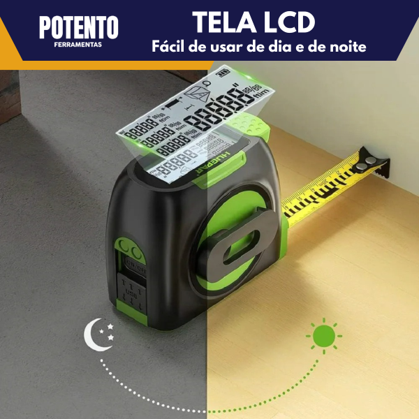2 Em 1 Trena a Laser Digital Até 50 Metros Com FIta Métrica 5 Metros Alta Precisão Profissional - Imagem 6