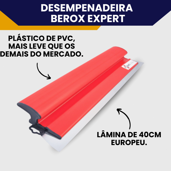 Desempenadeira Berox Aço Inox 40cm Expert Flexível Para Massa Corrida Lâmina Europeia Cabo em PVC - Imagem 2