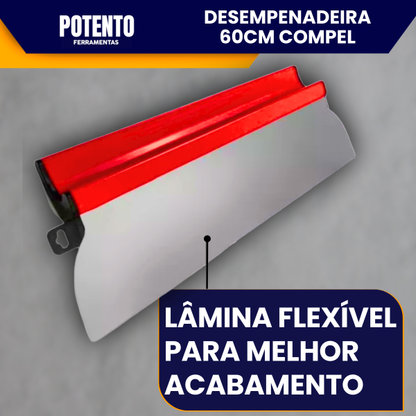 Desempenadeira Berox Compel 60cm, Aço Inox com Lâmina Flexível, Lisa, Para Massa Corrida - Imagem 2