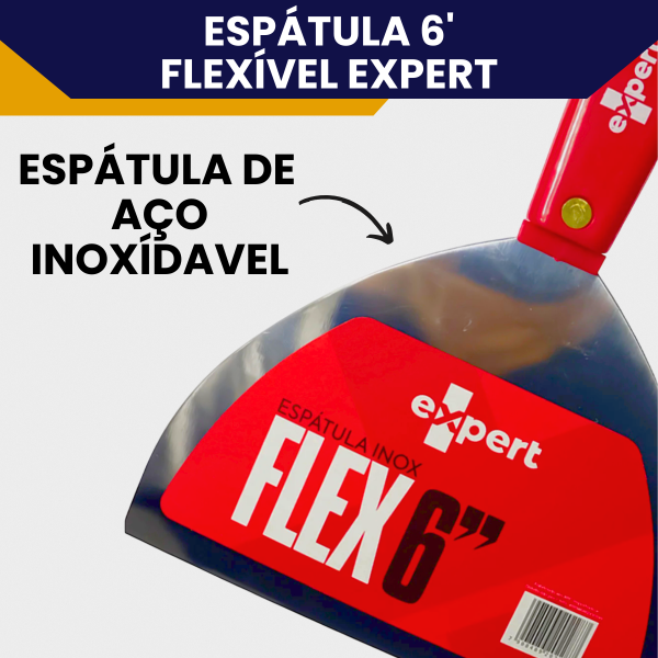 Espátula Flexível 6 Polegadas Expert Lâmina Aço Inox Cabo Ergonômico Massa Corrida, Raspagem - Imagem 2