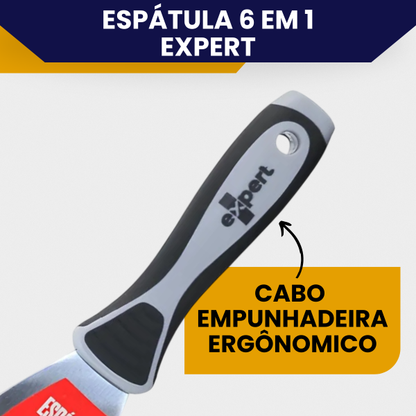 Espátula 6 em 1 Expert Aço Inox Emborrachado, Multiuso Profissional Massa Corrida, Raspagem, Remoção - Imagem 3