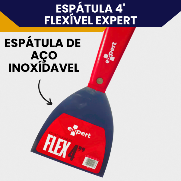 Espátula Flexível 4 Polegadas Expert Com Lâmina Aço Inox Cabo Ergonômico Massa Corrida, Raspagem - Imagem 5