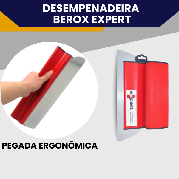 Desempenadeira Berox Aço Inox 25cm Expert Flexível Para Massa Corrida Lâmina Europeia Cabo em PVC - Imagem 3