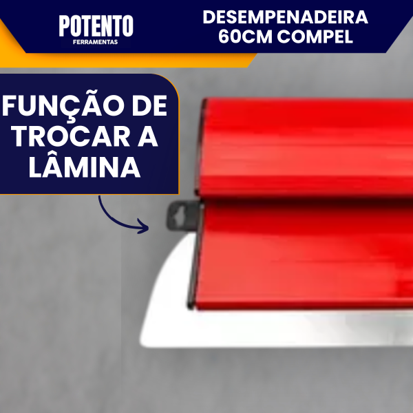 Desempenadeira Berox Compel 60cm, Aço Inox com Lâmina Flexível, Lisa, Para Massa Corrida - Imagem 4