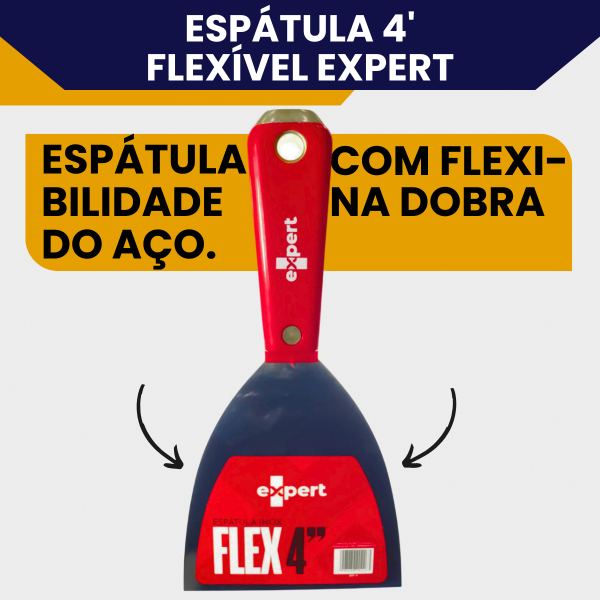 Espátula Flexível 4 Polegadas Expert Com Lâmina Aço Inox Cabo Ergonômico Massa Corrida, Raspagem - Imagem 4