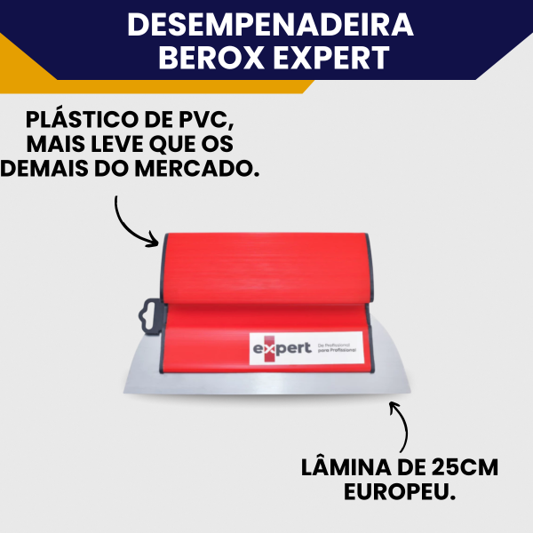 Desempenadeira Berox Aço Inox 25cm Expert Flexível Para Massa Corrida Lâmina Europeia Cabo em PVC - Imagem 2