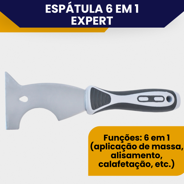 Espátula 6 em 1 Expert Aço Inox Emborrachado, Multiuso Profissional Massa Corrida, Raspagem, Remoção - Imagem 5