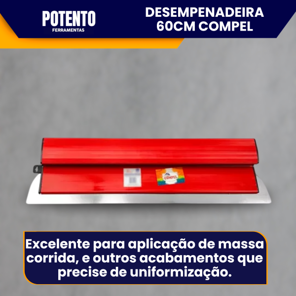 Desempenadeira Berox Compel 60cm, Aço Inox com Lâmina Flexível, Lisa, Para Massa Corrida - Imagem 5