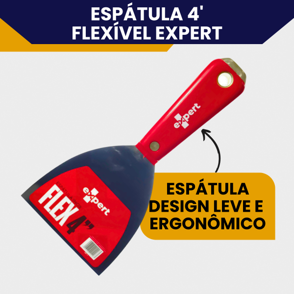 Espátula Flexível 4 Polegadas Expert Com Lâmina Aço Inox Cabo Ergonômico Massa Corrida, Raspagem - Imagem 3