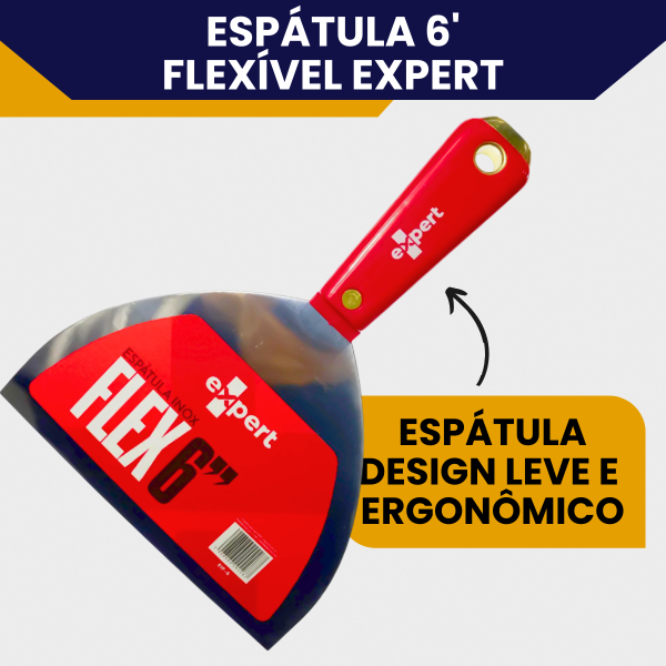 Espátula Flexível 6 Polegadas Expert Lâmina Aço Inox Cabo Ergonômico Massa Corrida, Raspagem - Imagem 4