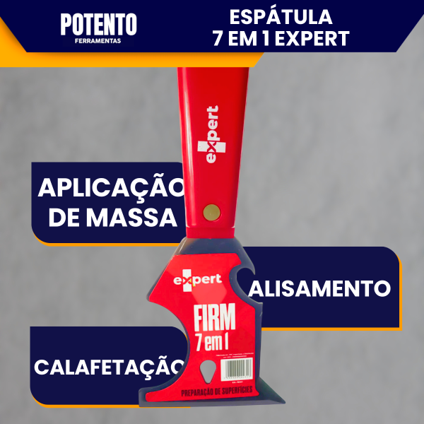 Espátula 7 em 1 Firm Expert Aço Inox Cabo Ergonômico Profissional Multiuso Para Pintura Obra Massa - Imagem 2