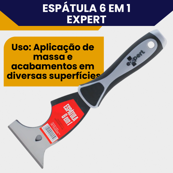 Espátula 6 em 1 Expert Aço Inox Emborrachado, Multiuso Profissional Massa Corrida, Raspagem, Remoção - Imagem 4