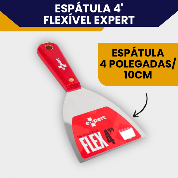 Espátula Flexível 4 Polegadas Expert Com Lâmina Aço Inox Cabo Ergonômico Massa Corrida, Raspagem - Imagem 2