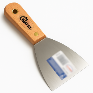 Espátula De Aço Inox Lisa 10cm Com Cabo de Madeira Para Massa Corrida