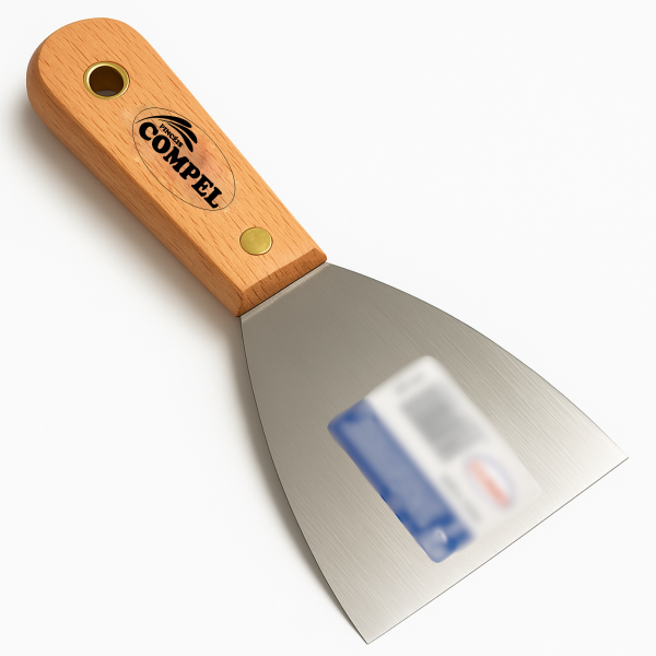 Espátula De Aço Inox Lisa 10cm Com Cabo de Madeira Para Massa Corrida