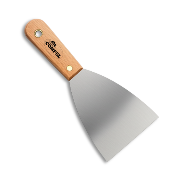 Espátula De Aço Inox Lisa 12cm Com Cabo de Madeira Para Massa Corrida