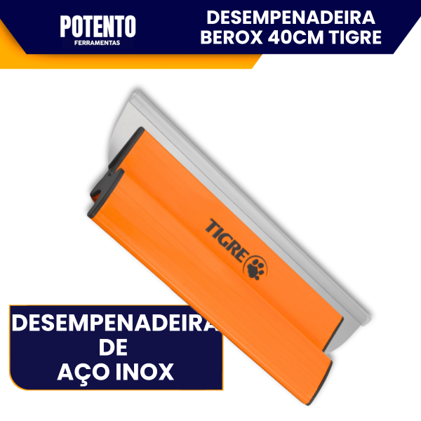 Desempenadeira Berox Tigre 40cm, Aço Inox Com Lâmina Flexível, Lisa, Para Massa Corrida, Efeitos Decorativos - Imagem 2