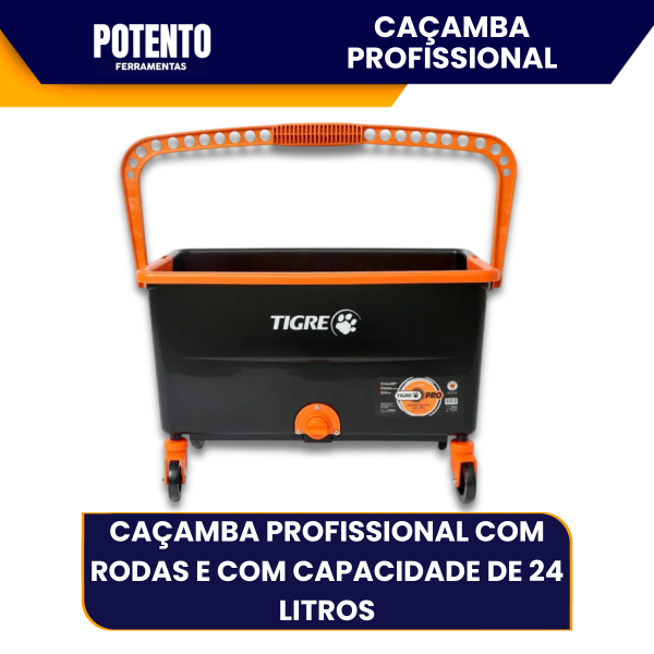 Caçamba Balde Profissional 24 Litros Com rodas E Grelha Para Pintura Tinta Tigre - Imagem 5