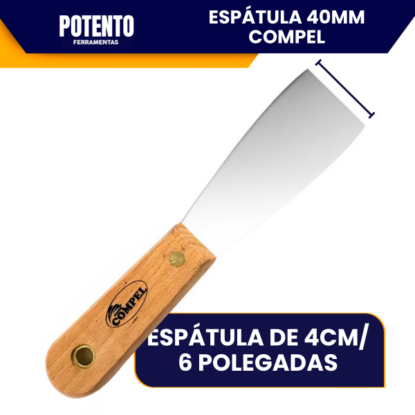 Espátula de Aço Inox lisa 4cm Com Cabo de Madeira Para Massa Corrida - Imagem 2
