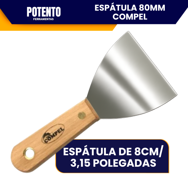 Espátula de Aço Inox lisa 8cm Com Cabo de Madeira Para Massa Corrida - Imagem 2
