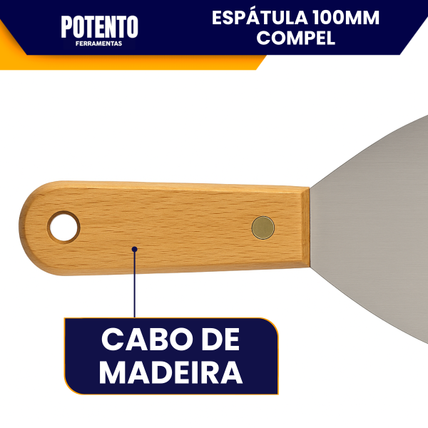 Espátula De Aço Inox Lisa 10cm Com Cabo de Madeira Para Massa Corrida - Imagem 2
