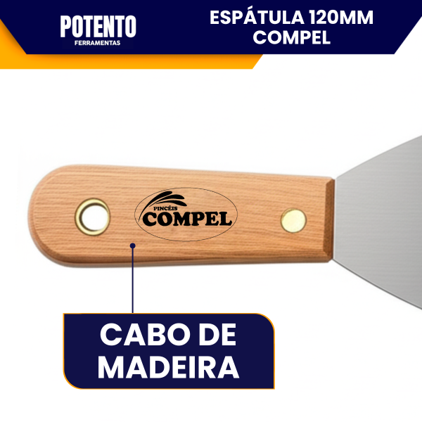 Espátula De Aço Inox Lisa 12cm Com Cabo de Madeira Para Massa Corrida - Imagem 3