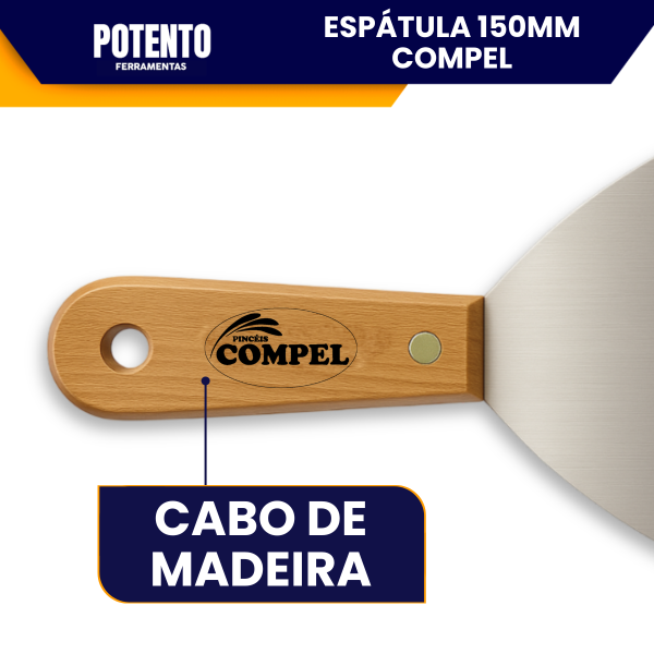 Espátula De Aço Inox Lisa 15cm Com Cabo de Madeira Para Massa Corrida - Imagem 3