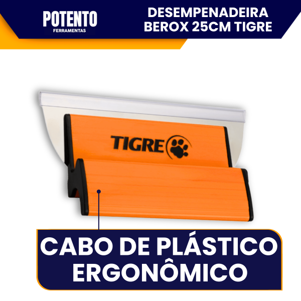 Desempenadeira Berox Tigre 25cm, Aço Inox com Lâmina Flexível, Lisa, Para Massa Corrida - Imagem 6