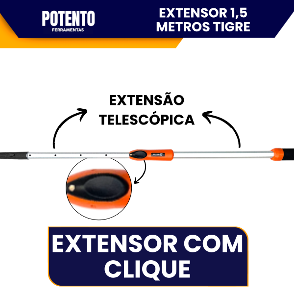 Cabo de Alumínio Extensor Clique Prolongador Telescópico 1,5 Metros Para Suporte de Rolos - Imagem 5