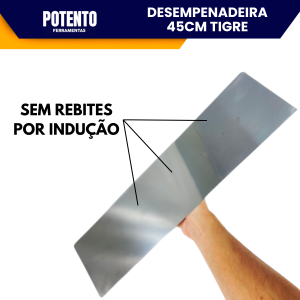 Desempenadeira De Aço Inox Para Massa Corrida 45x12cm Tigre Canto Arredondado e Canto Reto - Imagem 6