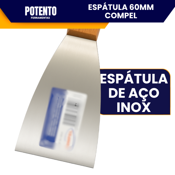 Espátula De Aço Inox lisa 6cm Com Cabo de Madeira Para Massa Corrida - Imagem 5