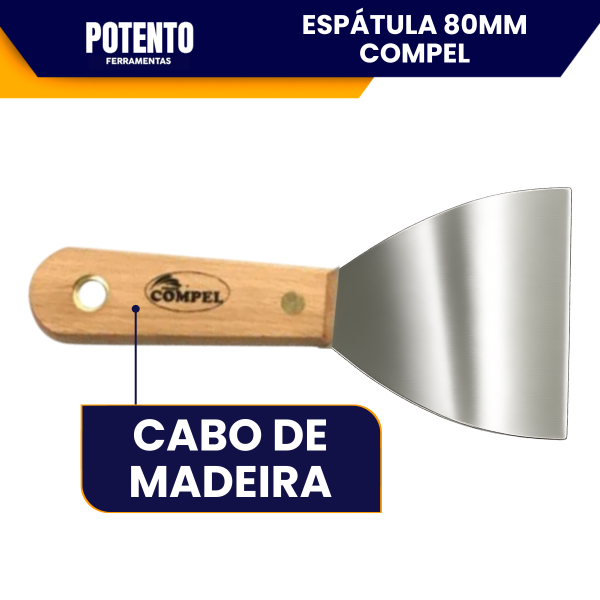 Espátula de Aço Inox lisa 8cm Com Cabo de Madeira Para Massa Corrida - Imagem 5
