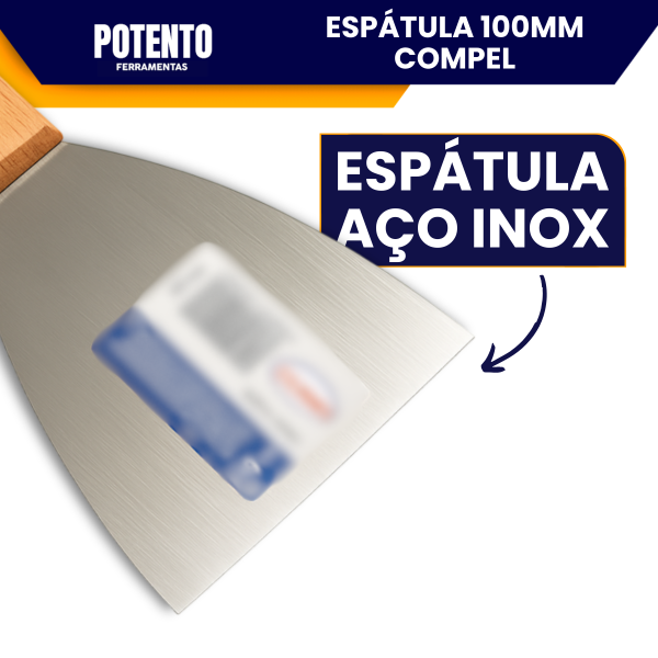 Espátula De Aço Inox Lisa 10cm Com Cabo de Madeira Para Massa Corrida - Imagem 3
