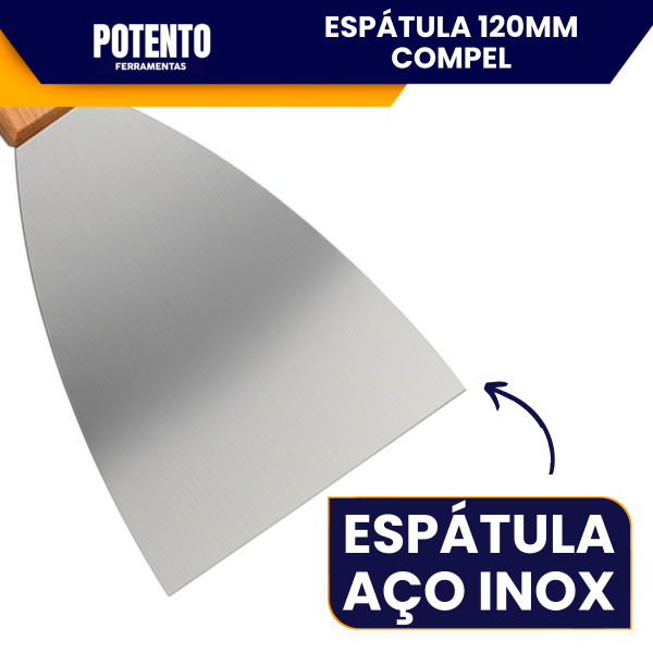 Espátula De Aço Inox Lisa 12cm Com Cabo de Madeira Para Massa Corrida - Imagem 4
