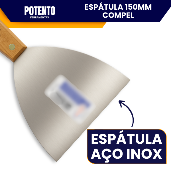 Espátula De Aço Inox Lisa 15cm Com Cabo de Madeira Para Massa Corrida - Imagem 5