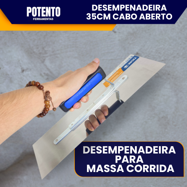 Desempenadeira De Aço Inox Para 35x12cm Cabo Aberto Tigre Como Massa Corrida, Rolada e Acrílica - Imagem 4
