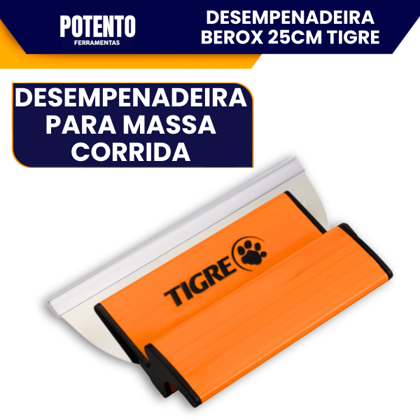 Desempenadeira Berox Tigre 25cm, Aço Inox com Lâmina Flexível, Lisa, Para Massa Corrida - Imagem 5