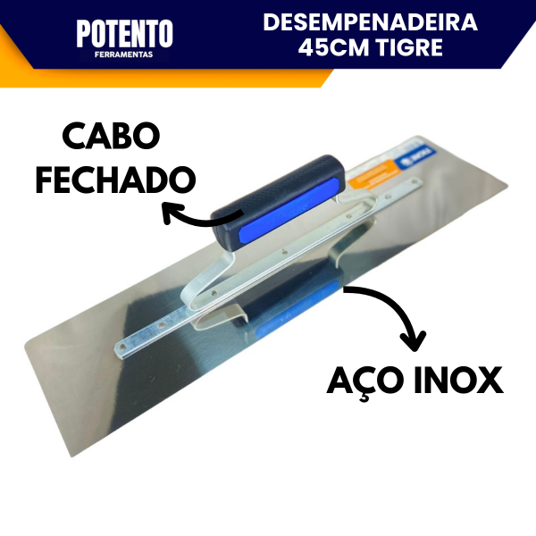 Desempenadeira De Aço Inox Para Massa Corrida 45x12cm Tigre Canto Arredondado e Canto Reto - Imagem 5