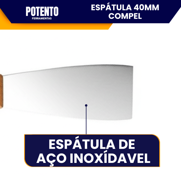 Espátula de Aço Inox lisa 4cm Com Cabo de Madeira Para Massa Corrida - Imagem 4