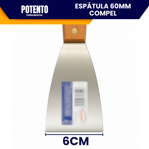 Espátula De Aço Inox lisa 6cm Com Cabo de Madeira Para Massa Corrida - Imagem 4