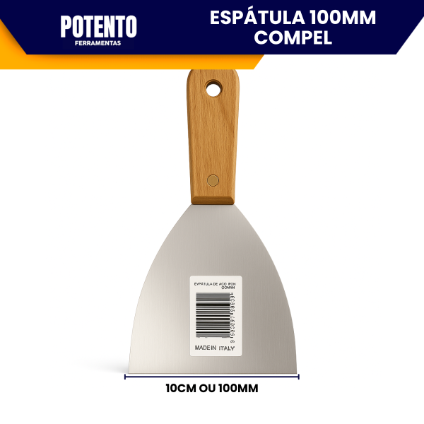 Espátula De Aço Inox Lisa 10cm Com Cabo de Madeira Para Massa Corrida - Imagem 4