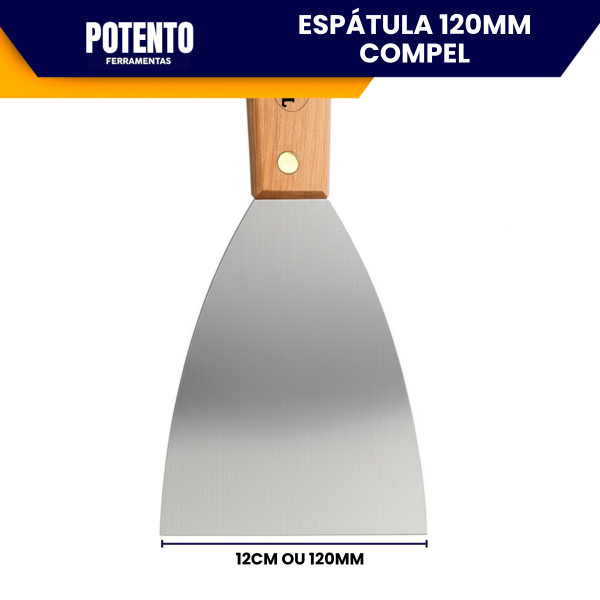 Espátula De Aço Inox Lisa 12cm Com Cabo de Madeira Para Massa Corrida - Imagem 5