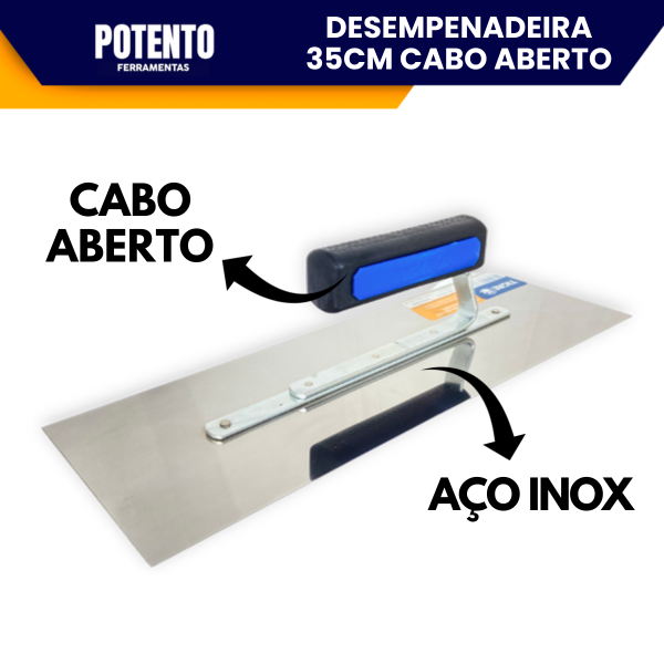 Desempenadeira De Aço Inox Para 35x12cm Cabo Aberto Tigre Como Massa Corrida, Rolada e Acrílica - Imagem 2