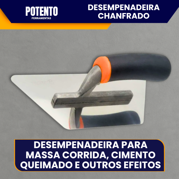 Desempenadeira Chanfrado Tigre Trapézio De Aço Inox 23CM Para Massa Corrida Cimento Queimado Efeitos - Imagem 3