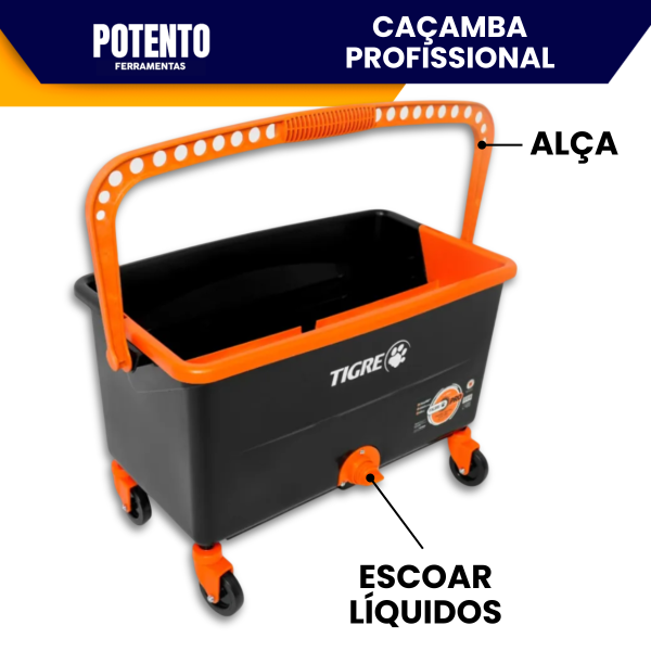 Caçamba Balde Profissional 24 Litros Com rodas E Grelha Para Pintura Tinta Tigre - Imagem 2