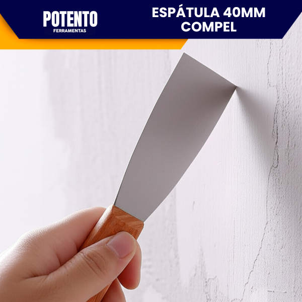 Espátula de Aço Inox lisa 4cm Com Cabo de Madeira Para Massa Corrida - Imagem 3
