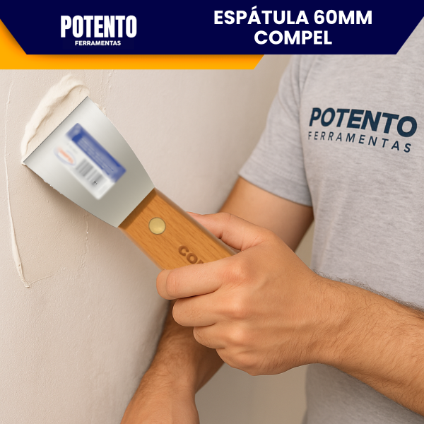Espátula De Aço Inox lisa 6cm Com Cabo de Madeira Para Massa Corrida - Imagem 3