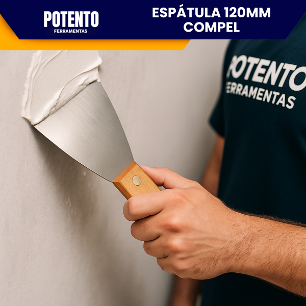 Espátula De Aço Inox Lisa 12cm Com Cabo de Madeira Para Massa Corrida - Imagem 2